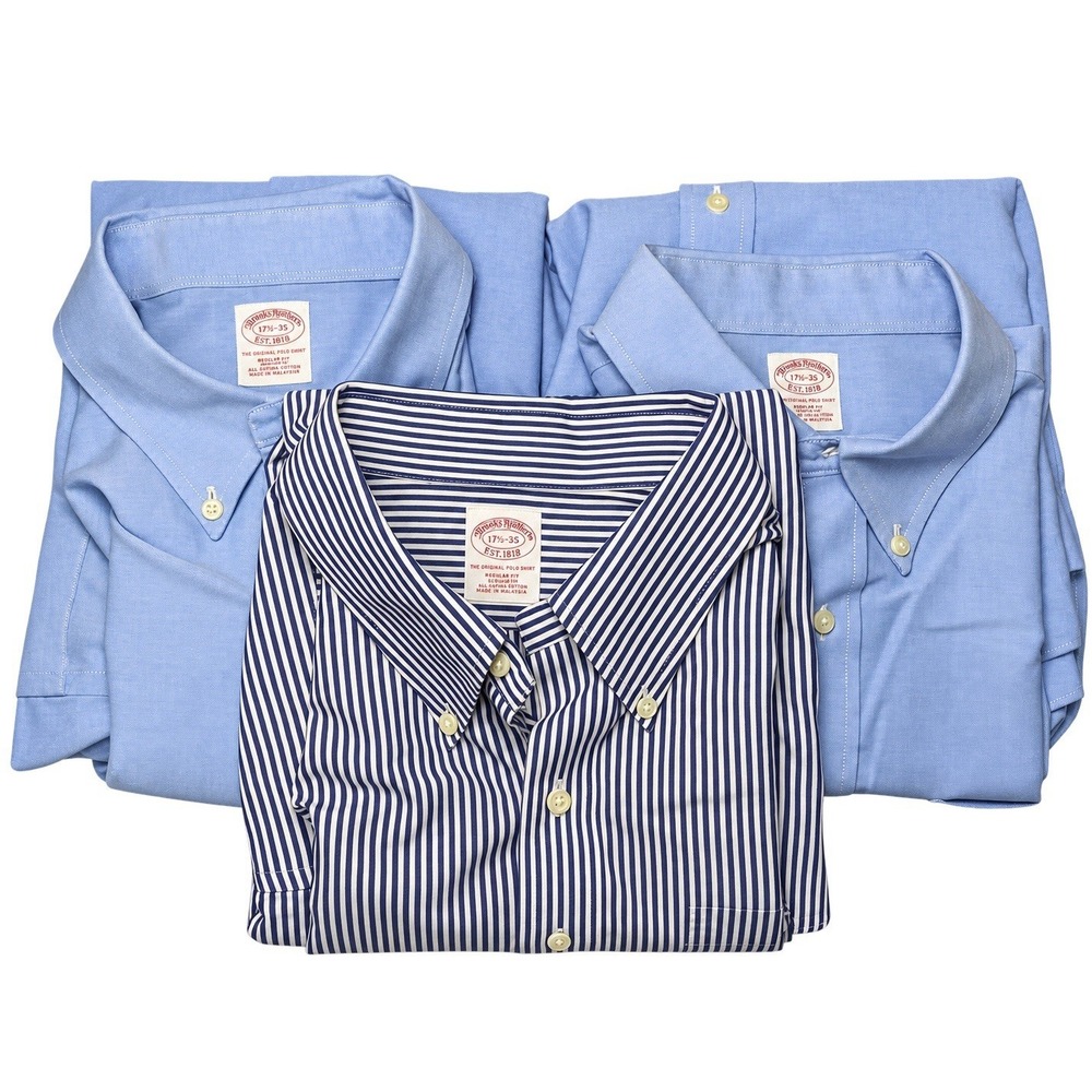 Lot of 3 Brooks Brothers 1818 Shirt 17.5 35 Regular Fit Blue Preppy Ivy